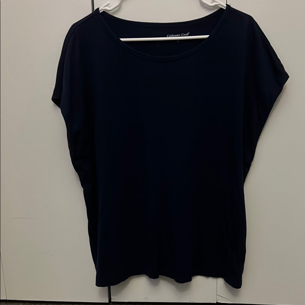 Coldwater Creek Blue Boxy Short Sleeve Blouse